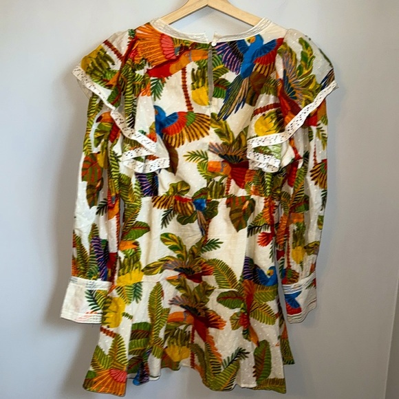 FARM RIO Ruffled printed Swiss-dot cotton mini dress SZ L - Picture 9 of 11